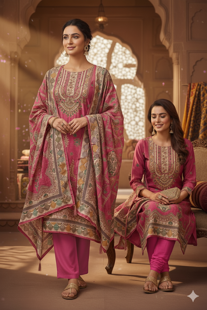 Pink & Multicolor Festive Salwar Suit Set with Dupatta