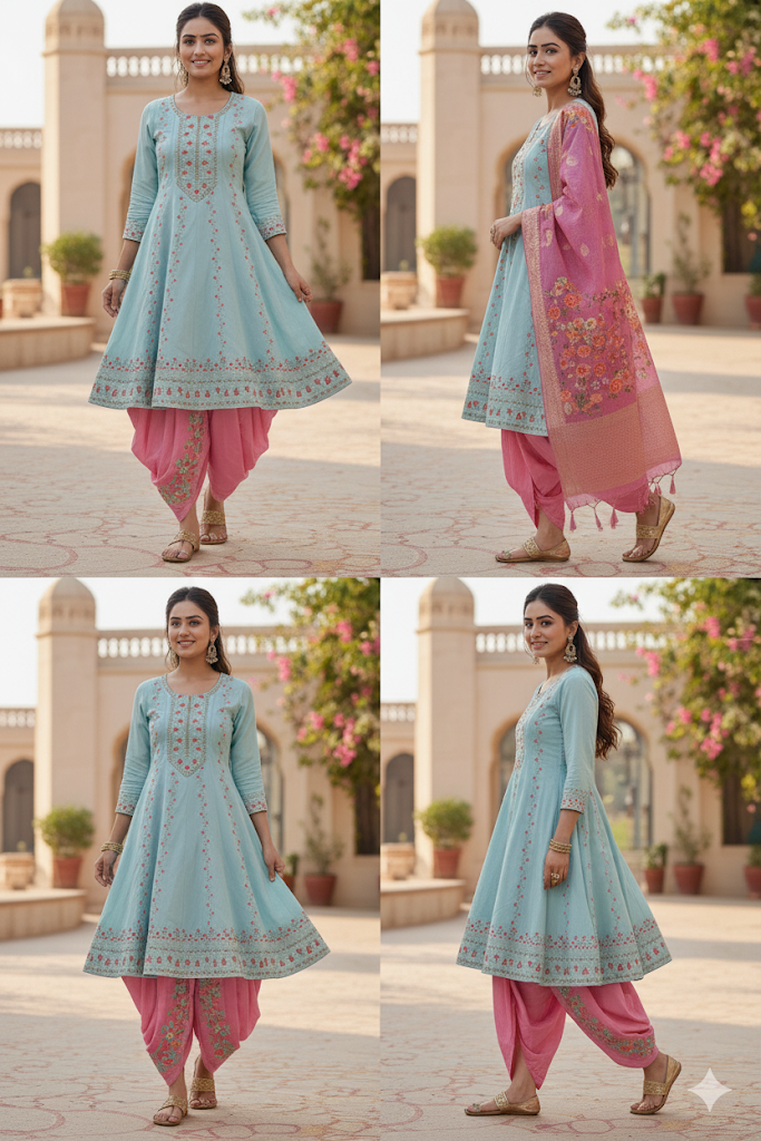 Sky Blue & Pink Patiala Suit Set