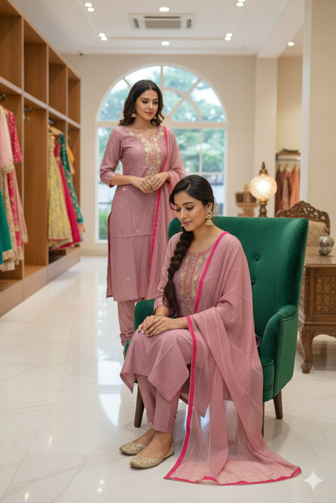 Pink Embroidered Kurta Set with Dupatta