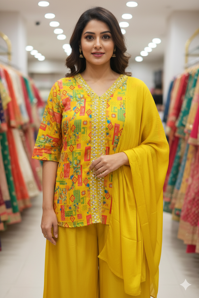 Yellow Printed Kurta Set with Dupatta – Festive Ethnic Wear
