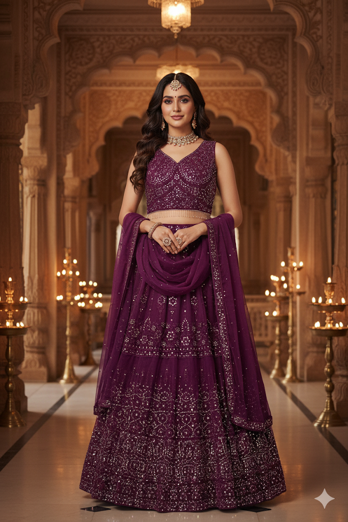 Purple Embroidered Designer Lehenga Set with Dupatta