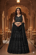 Black Embroidered Designer Lehenga Set with Dupatta