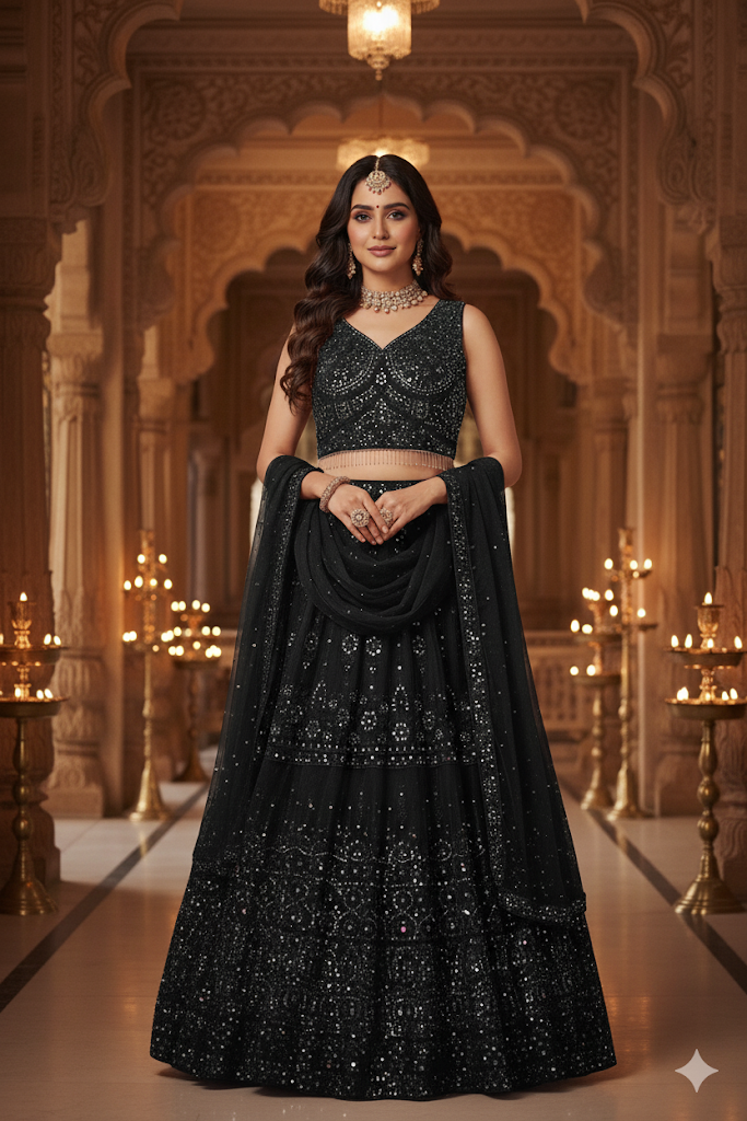 Black Embroidered Designer Lehenga Set with Dupatta